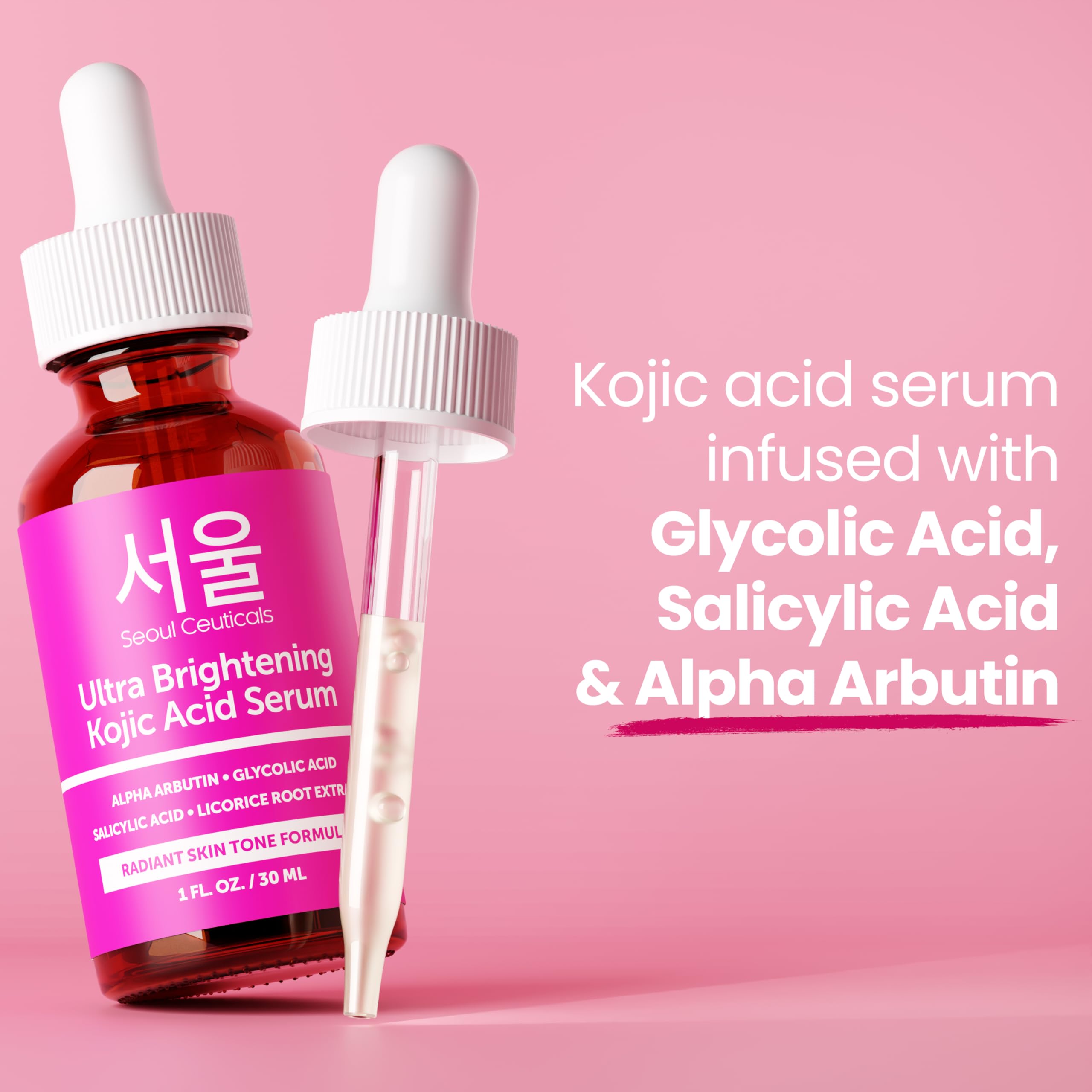 SeoulCeuticals Kojic Serum hyaluronic acid panel indicates added hydration.