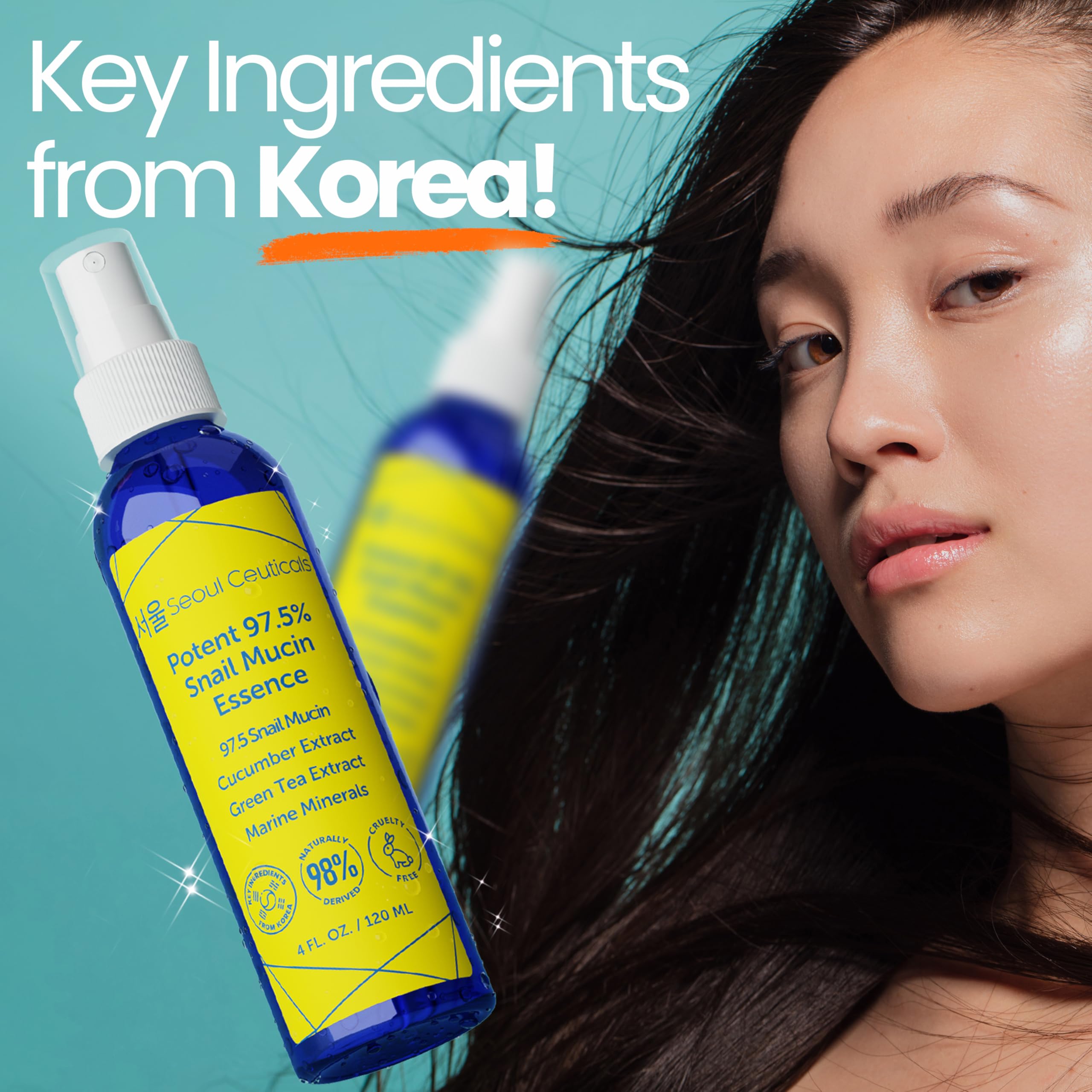 Hyaluronic acid and snail mucin hydrate skin surface.