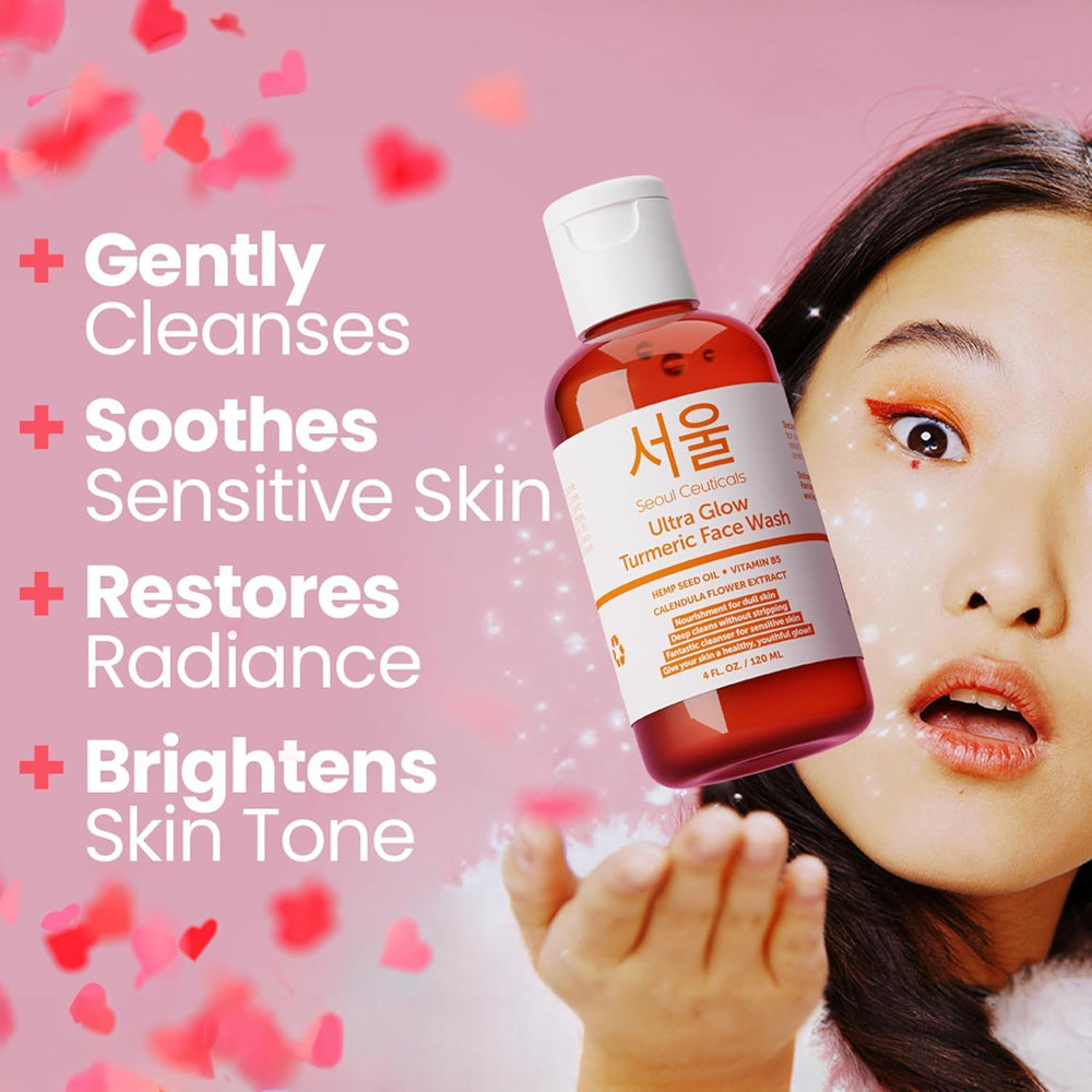 SeoulCeuticals Korean Turmeric Face Wash bottle back showing cruelty-free and natural ingredients.