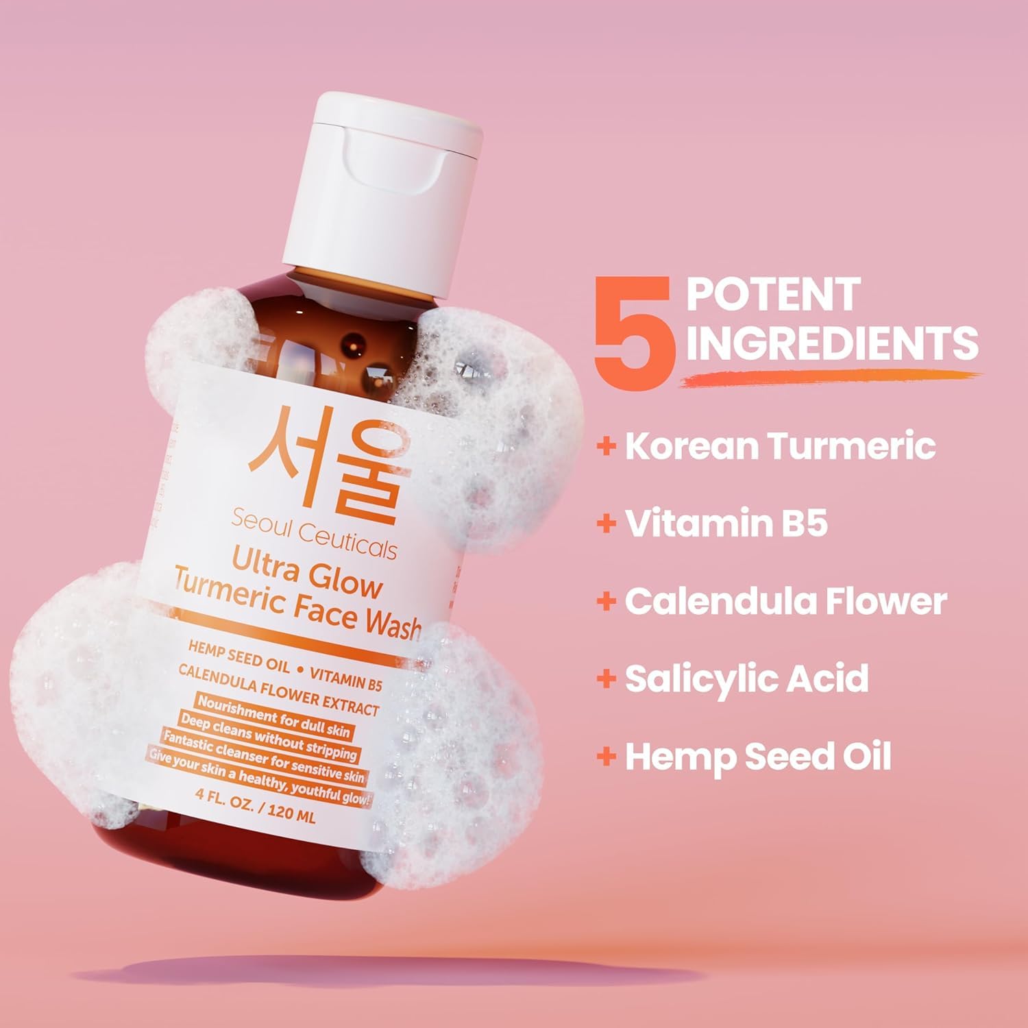 SeoulCeuticals turmeric face wash with pump for easy daily use.