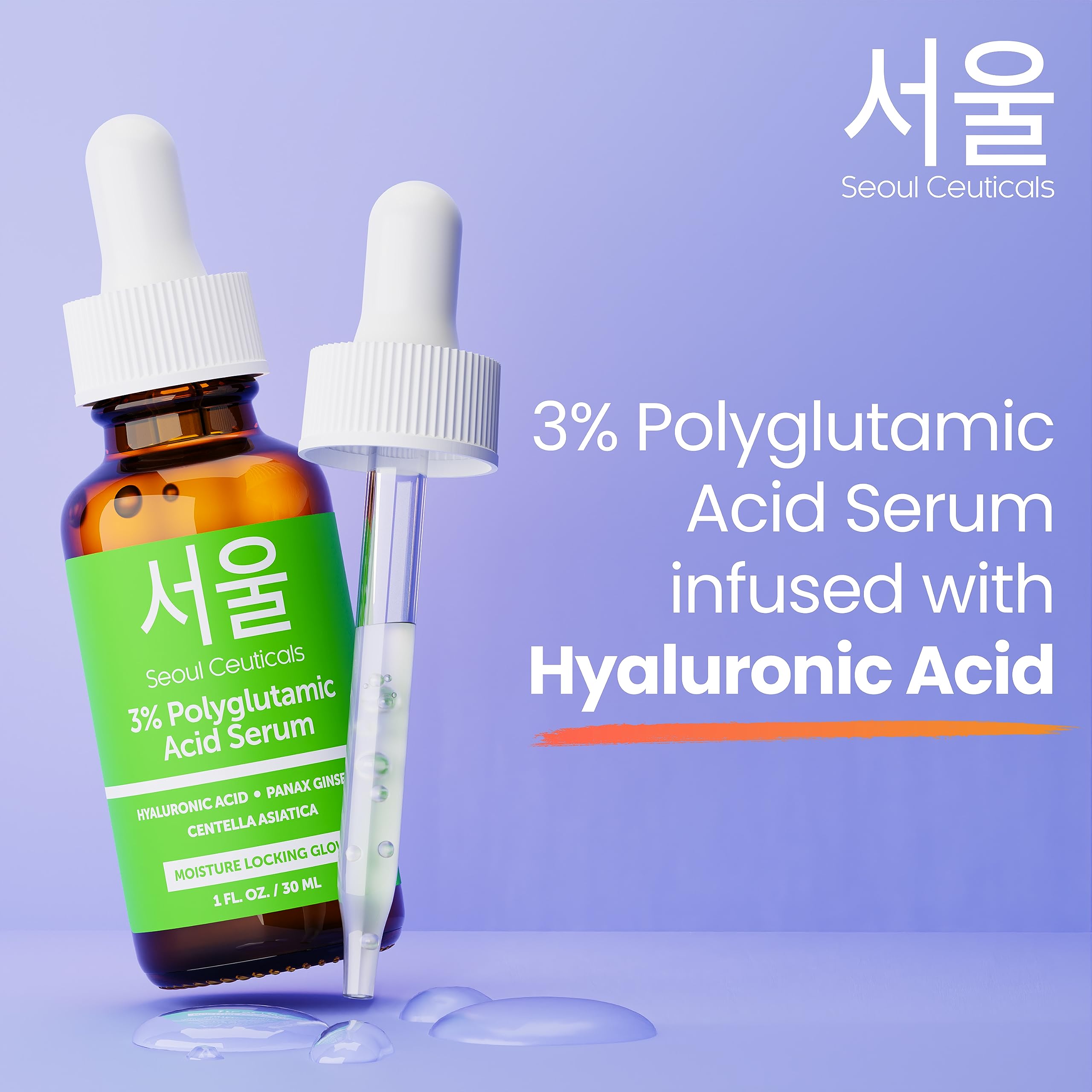 Glass SeoulCeuticals serum bottle on warm wooden surface.
