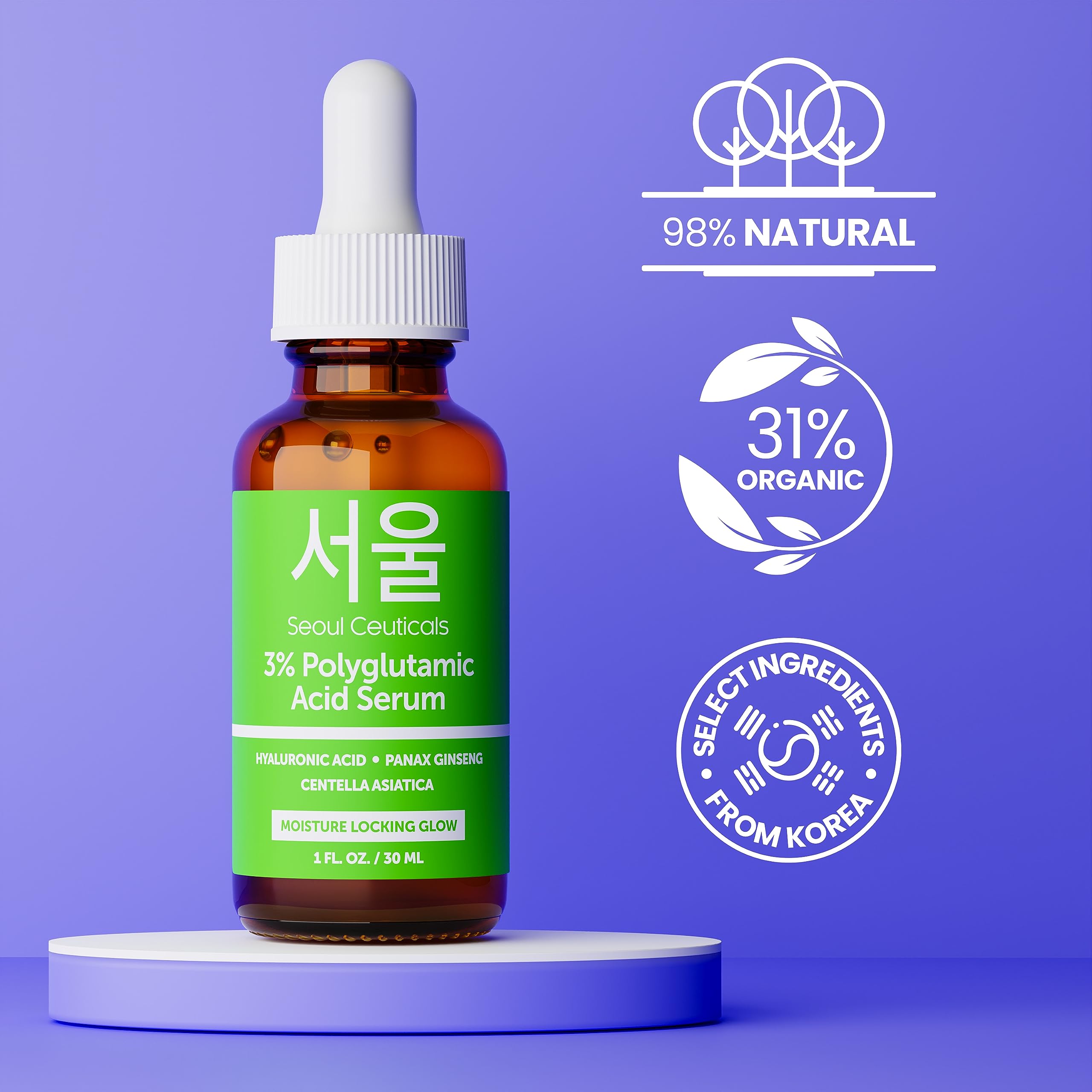 SeoulCeuticals Polyglutamic Acid Serum label close-up highlighting natural ingredients.