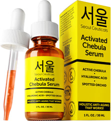 Sérum SeoulCeuticals Chebula, bouteille élégante prête pour une routine visage hydratante.