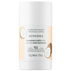SEPHORA Coconut Solid Deodorant packaging highlighting aluminum-free formula for everyday freshness