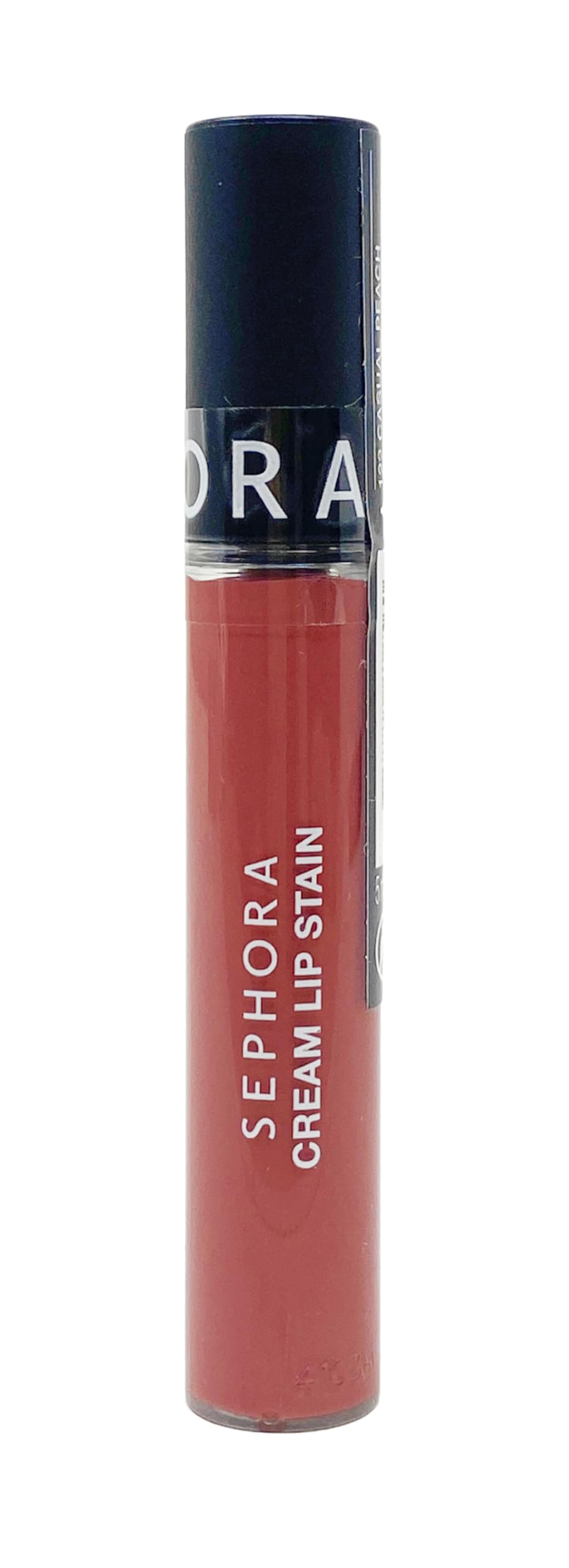SEPHORA Collection Cream Lip Stain 122 Casual Peach swatches reveal a matte pink-peach shade for everyday wear.