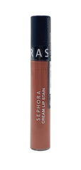 SEPHORA Collection Cream Lip Stain Soft Mocha swatch shows velvety matte color and transfer-proof wear.