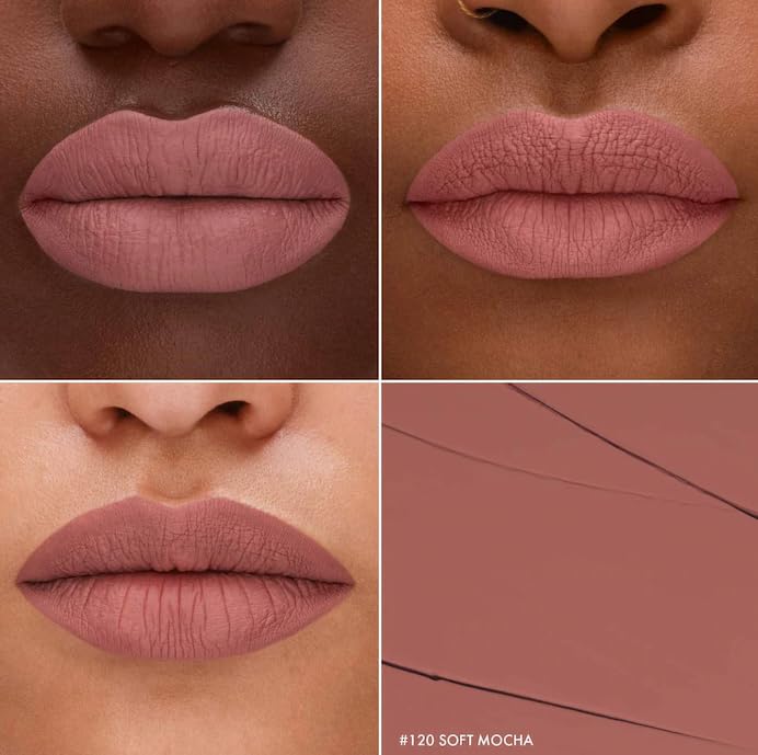 SEPHORA Collection Cream Lip Stain Soft Mocha wear test demonstrates long-lasting color.