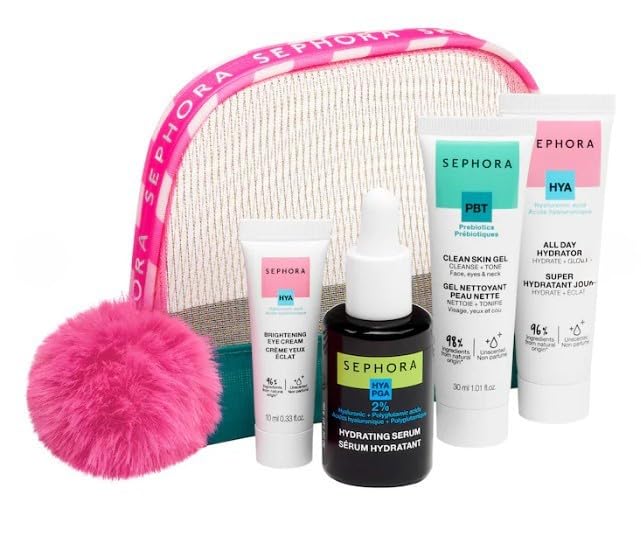 SEPHORA Collection Brightening Eye Cream bottle with festive pouch for brighter under-eye appearance.