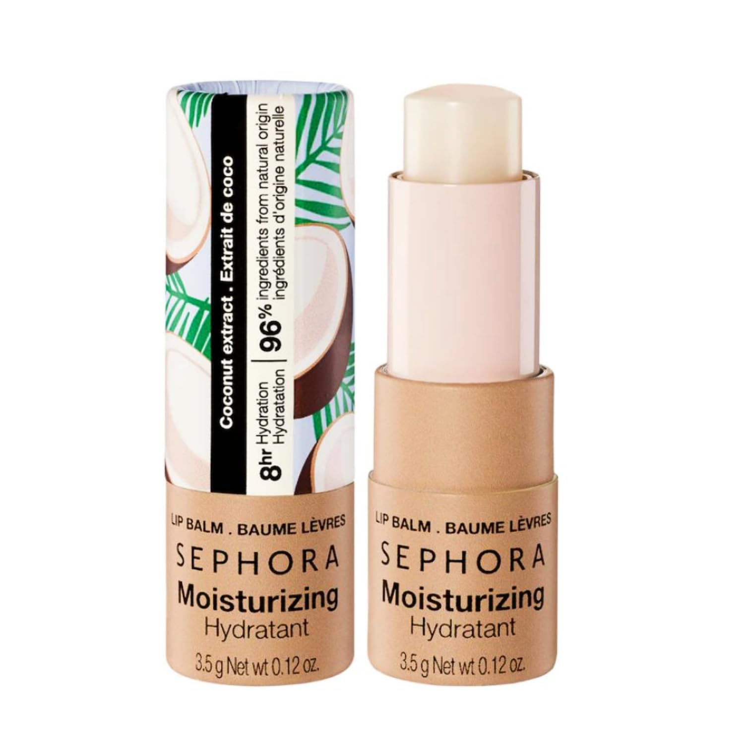 Sephora Favorites Coconut Moisturizing Lip Balm front view highlights compact hydration on the go