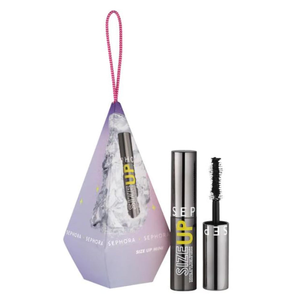 Sephora Favorites Mini Size Up Mascara in festive ornament box for travel and gifting.