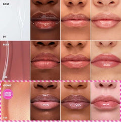 SEPHORA Glossed Lip Gloss Trio in 100 Busy offers light pink gloss with soft brightness.