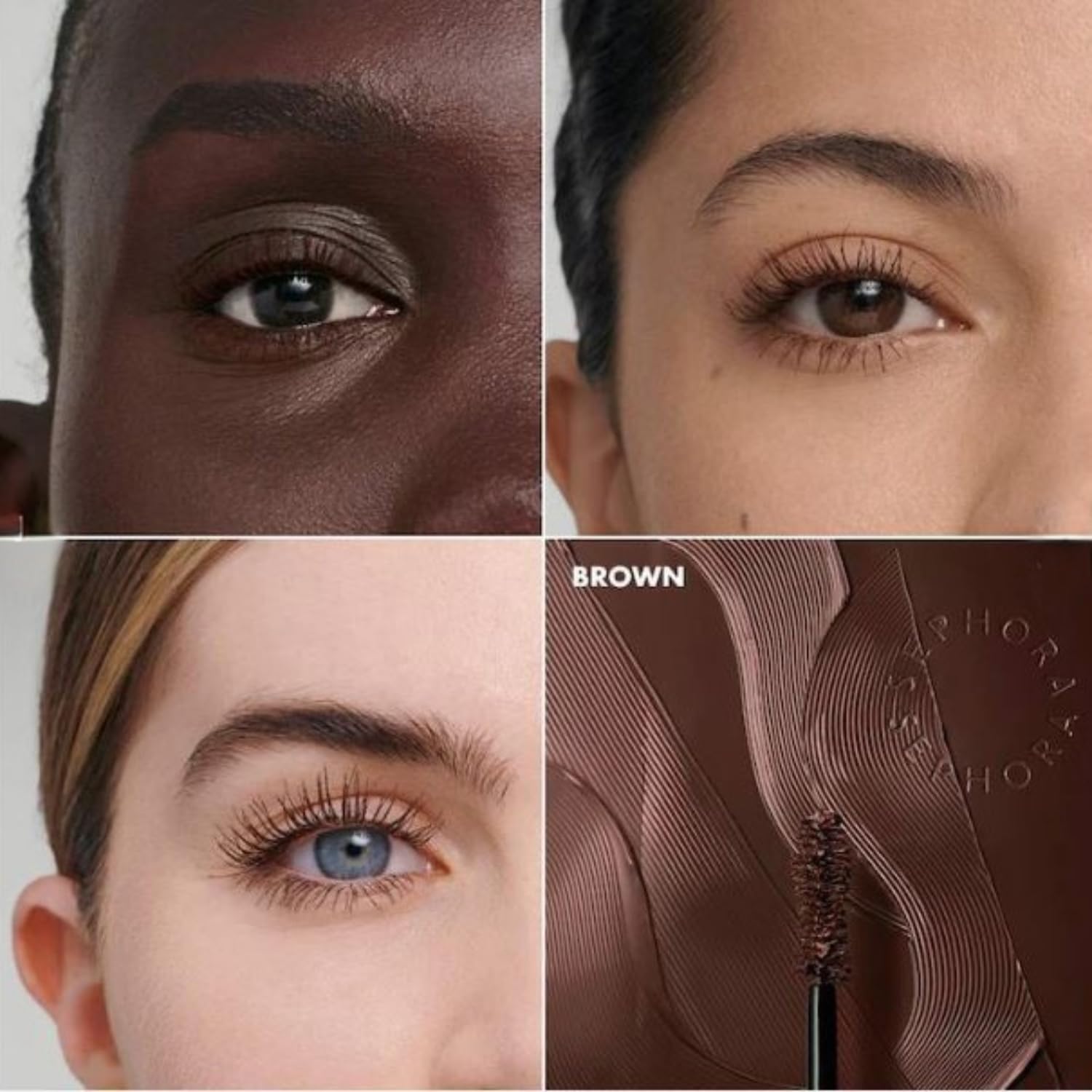 SEPHORA Size Up mascara brown close-up brush detail shows lift and curl potential.