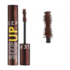 SEPHORA Size Up mascara brown wand highlights hourglass design for precise coating.