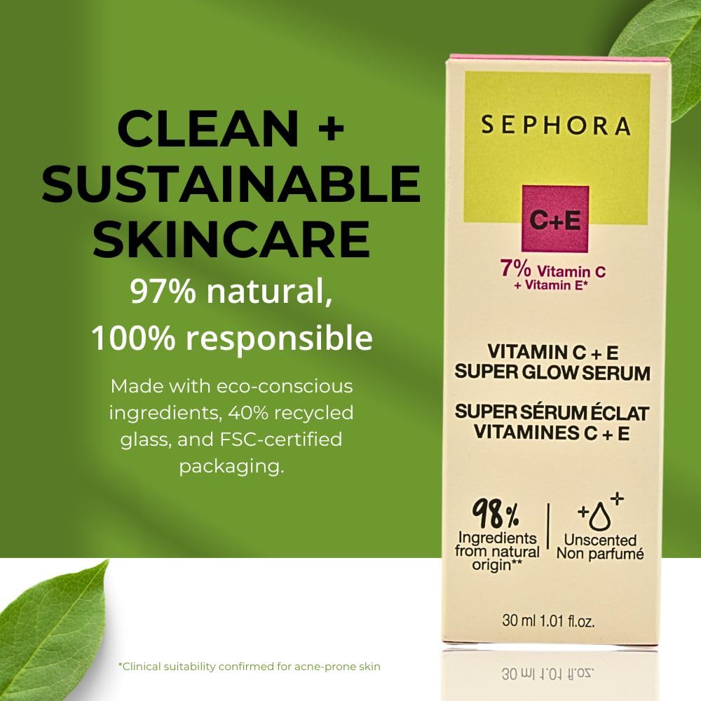 SEPHORA Super Glow Serum eco packaging made with recycled glass.