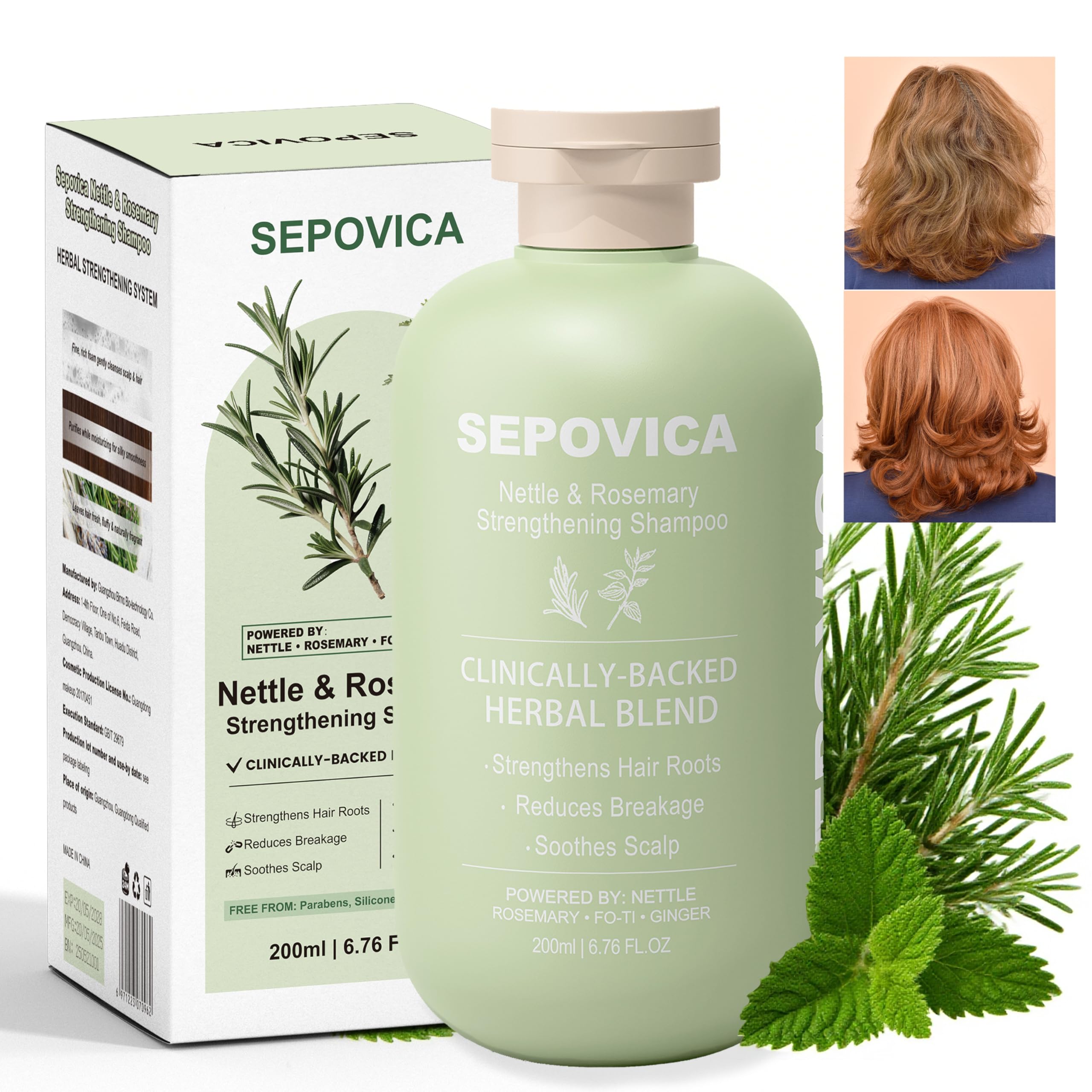 SEPOVICA nettle & rosemary shampoo bottle promoting balanced scalp oil