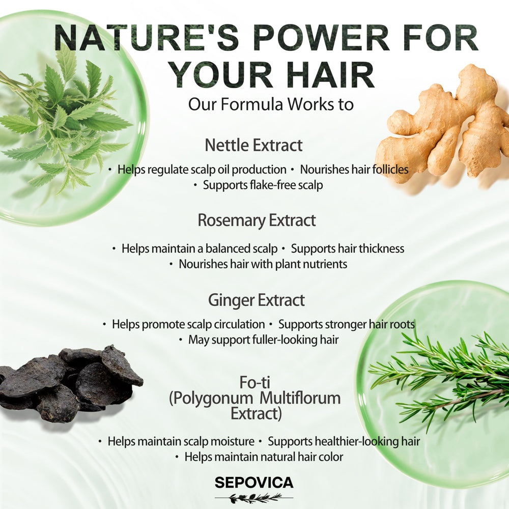 SEPOVICA shampoo close-up showing scalp care focus