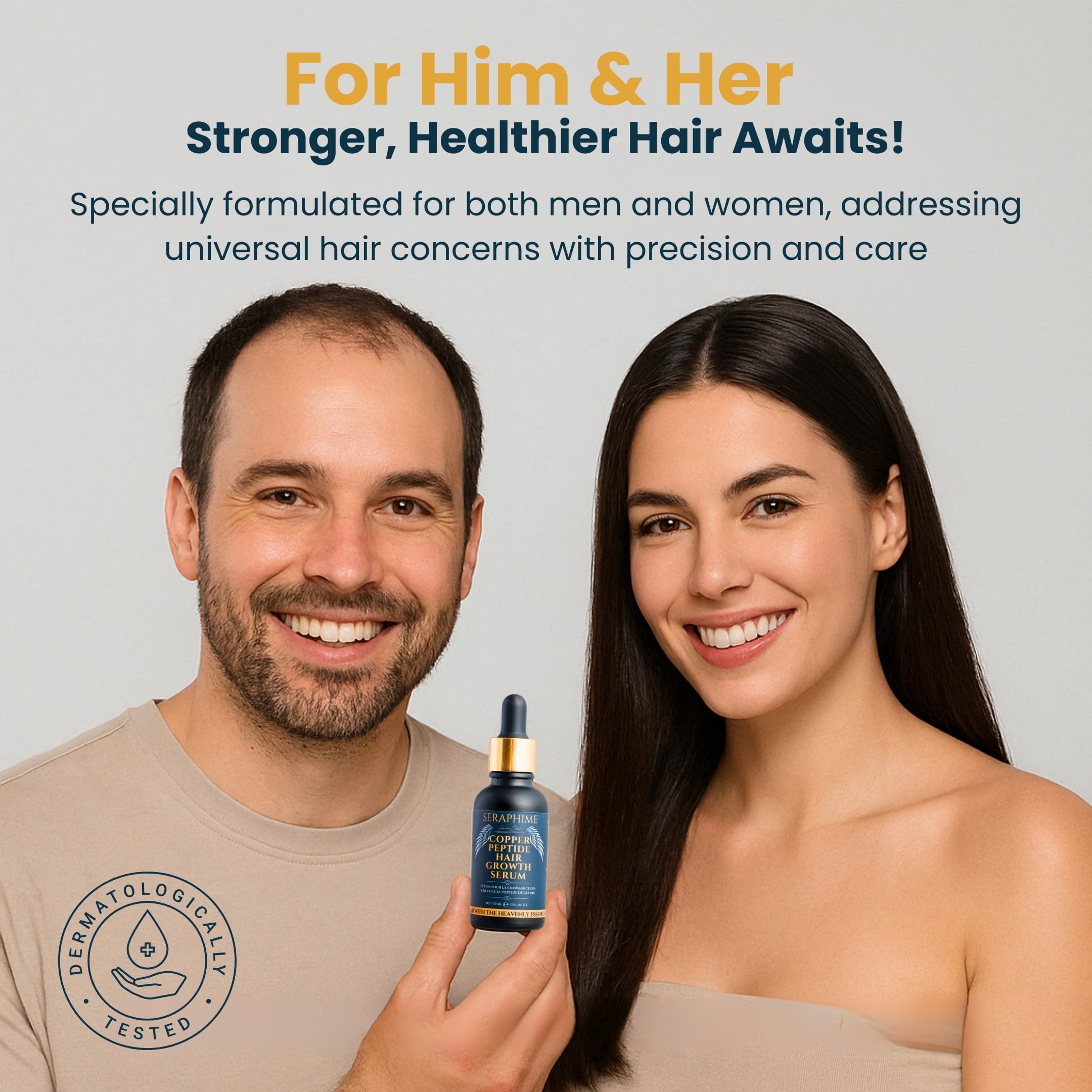 Seraphime Copper Peptide Serum bottle label shows vegan, cruelty-free formula.