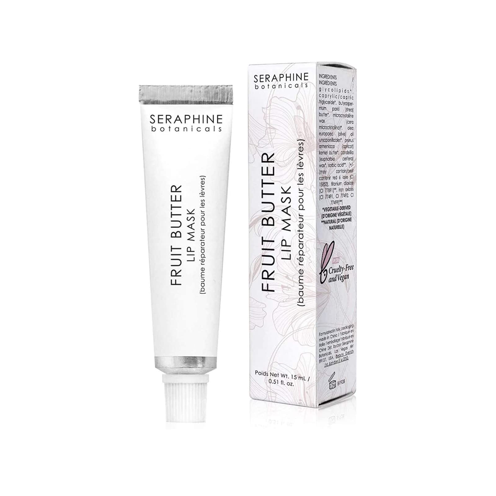 Seraphine Botanicals lip mask texture close-up showing creamy, melt-in formula.