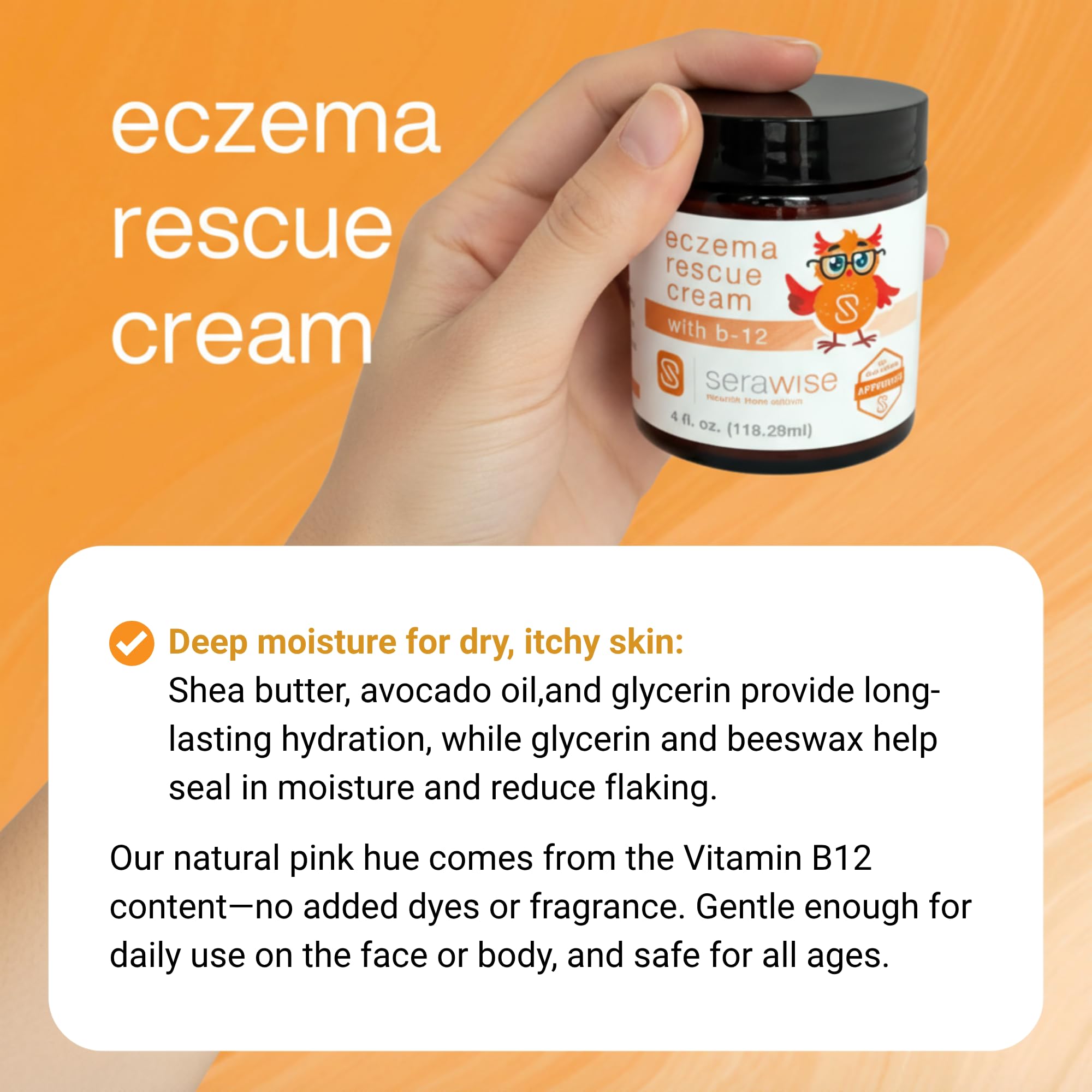 Serawise Eczema Rescue Cream ingredients include colloidal oatmeal and botanicals