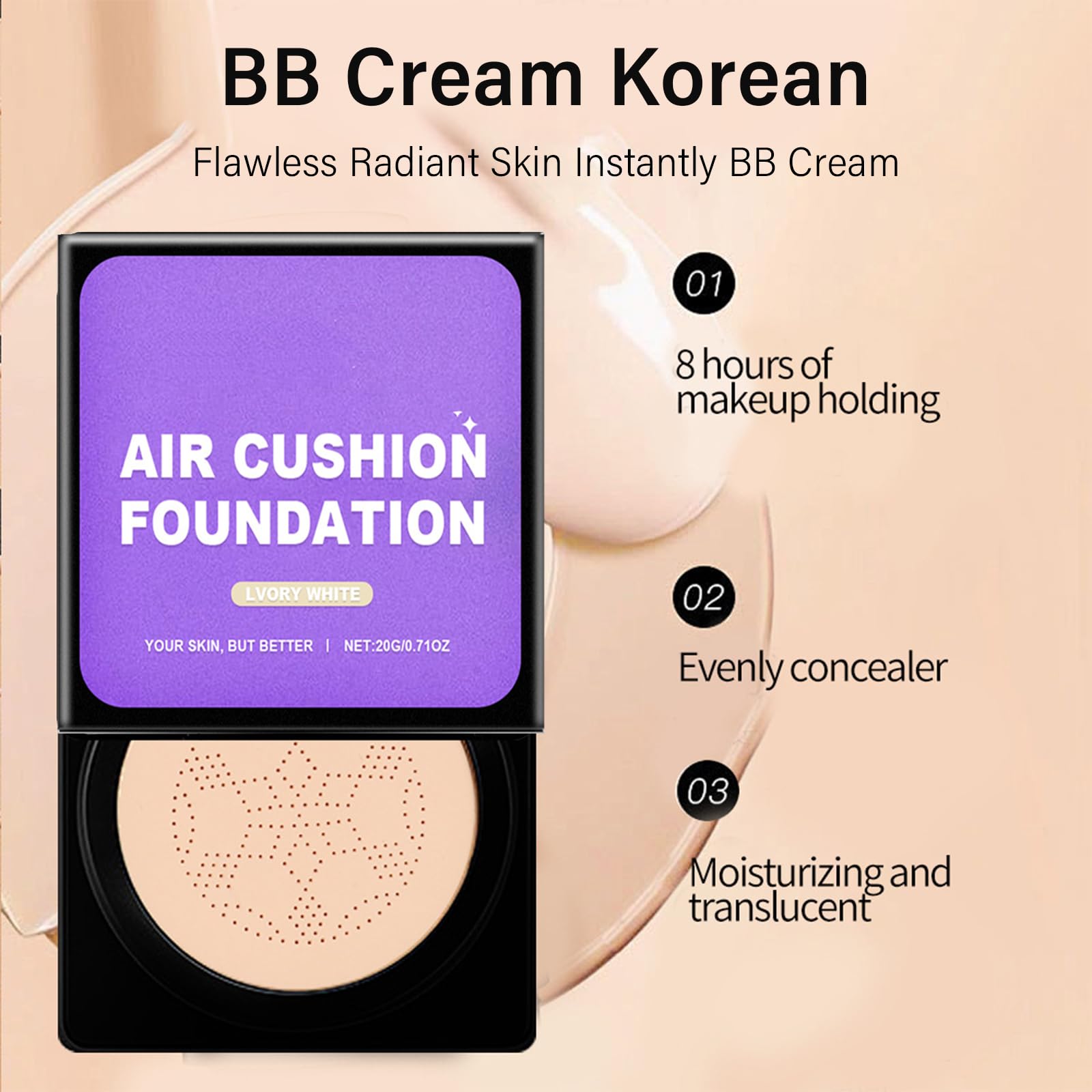 SerentiaElixir BB Cream mushroom puff application highlights precise, seamless blending.
