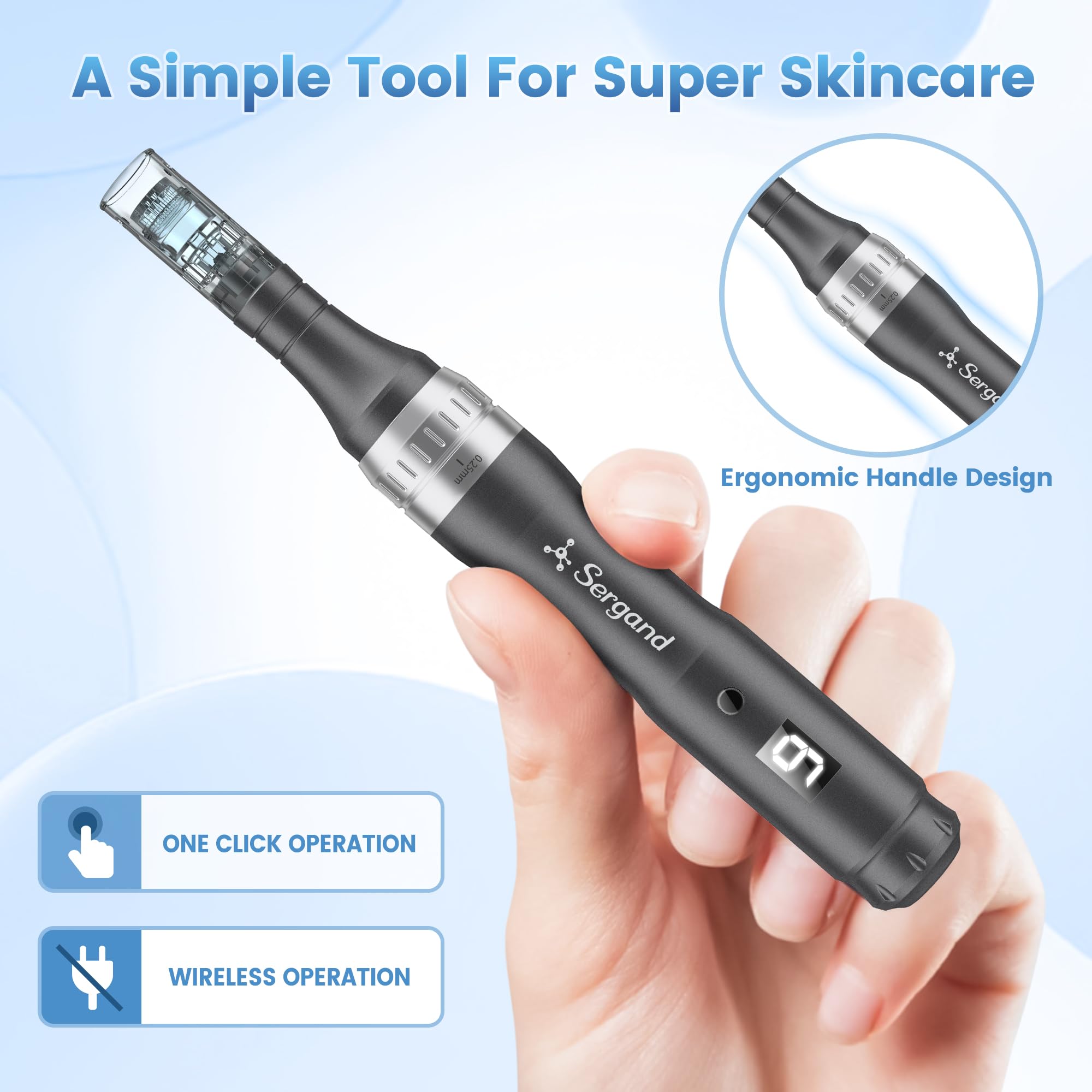 Sergand microneedle derma roller pen compact design for discreet home routines.