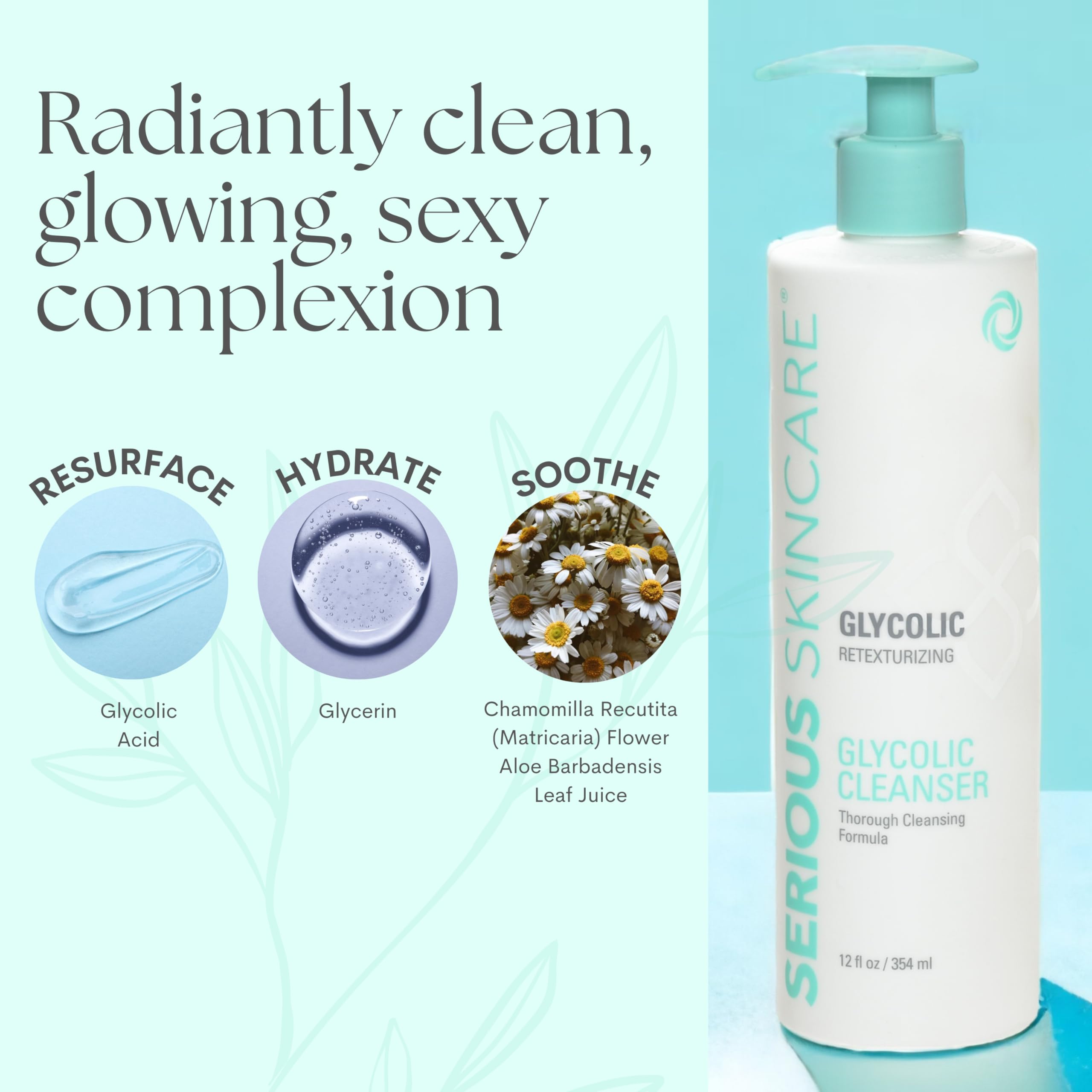Serious Skincare Glycolic Cleanser creamy lather nourishes skin while removing makeup and impurities