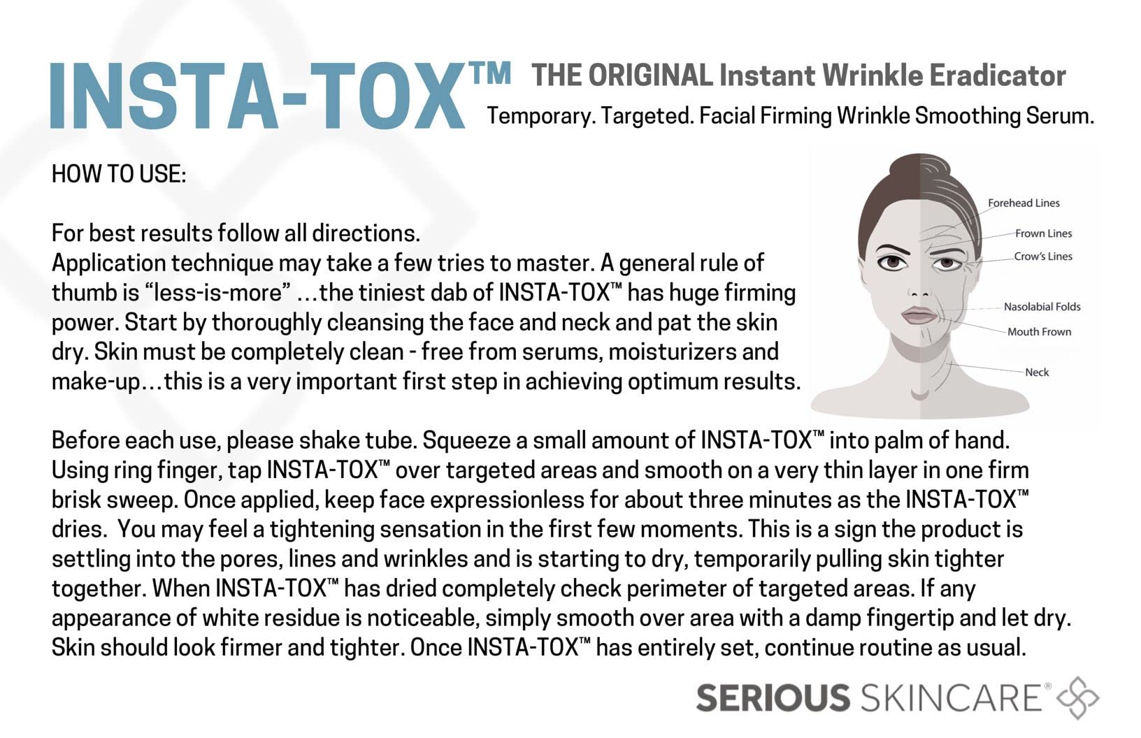 Serious Skincare INSTA-TOX before-after close-up demonstrates smoother-looking skin.