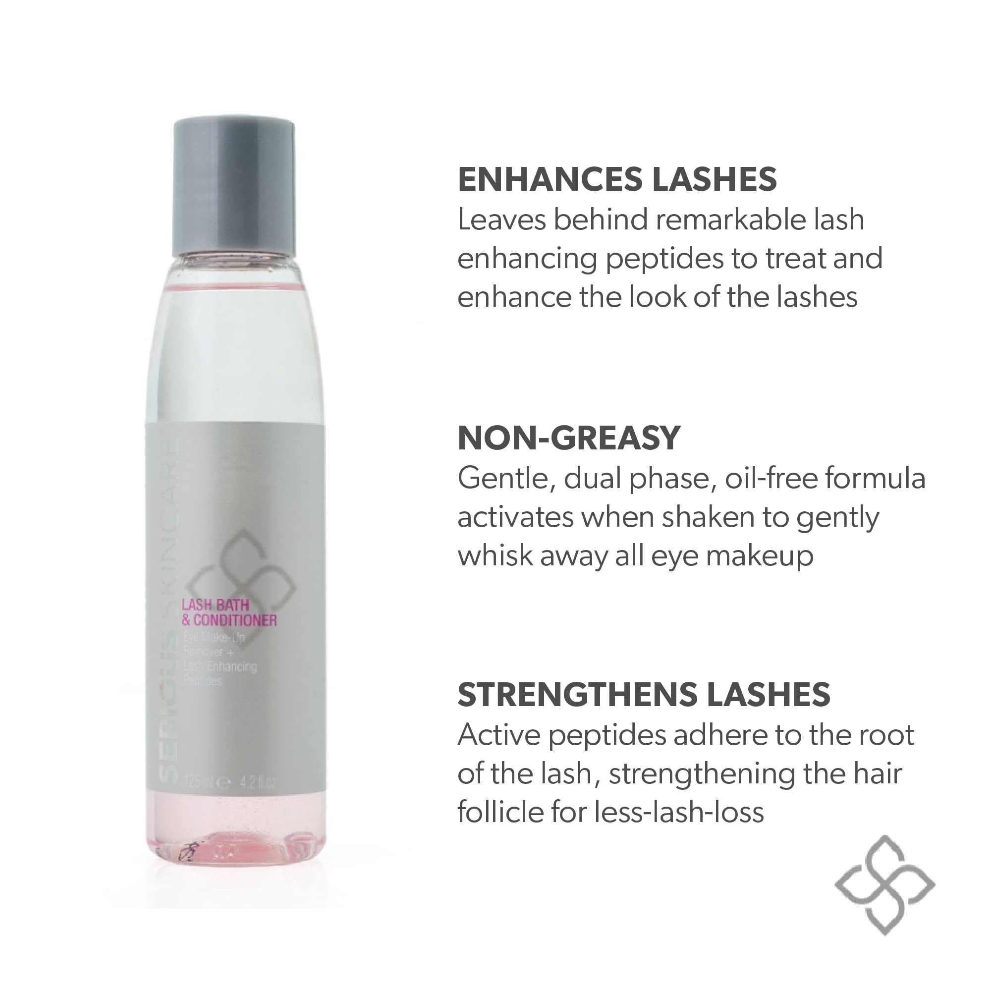 Serious Skincare Lash Bath bottle displaying dual-phase formula.