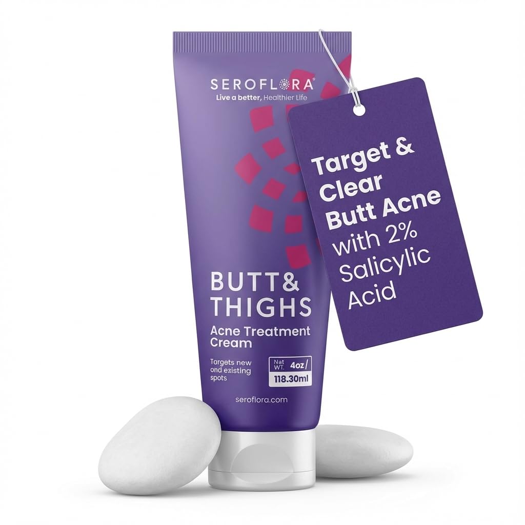 Seroflora Butt Acne Cream Tube demonstrates targeted blemish care for the buttocks.