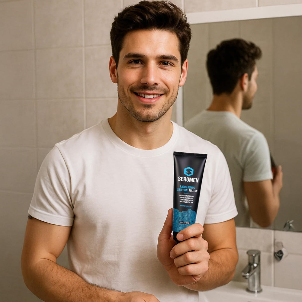 Daily post-shave routine with Seromen for smoother, irritation-free skin.