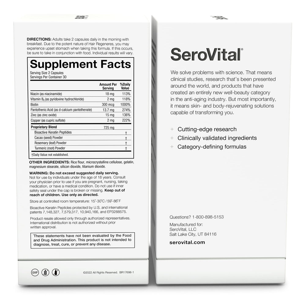 Serovital Hair Regeneres bottle with a soft glow conveys radiant hair potential.