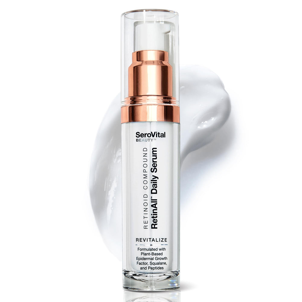 Serovital RetinAll daily serum bottle showing gentle hydration for sensitive skin