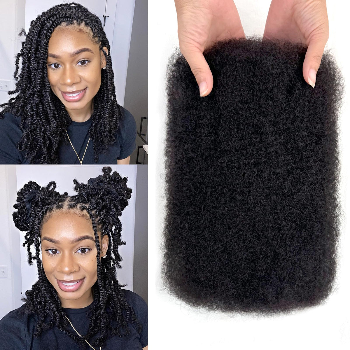 Serreal Afro Kinky Bulk hair close-up reveals a soft, natural texture for protective styling.