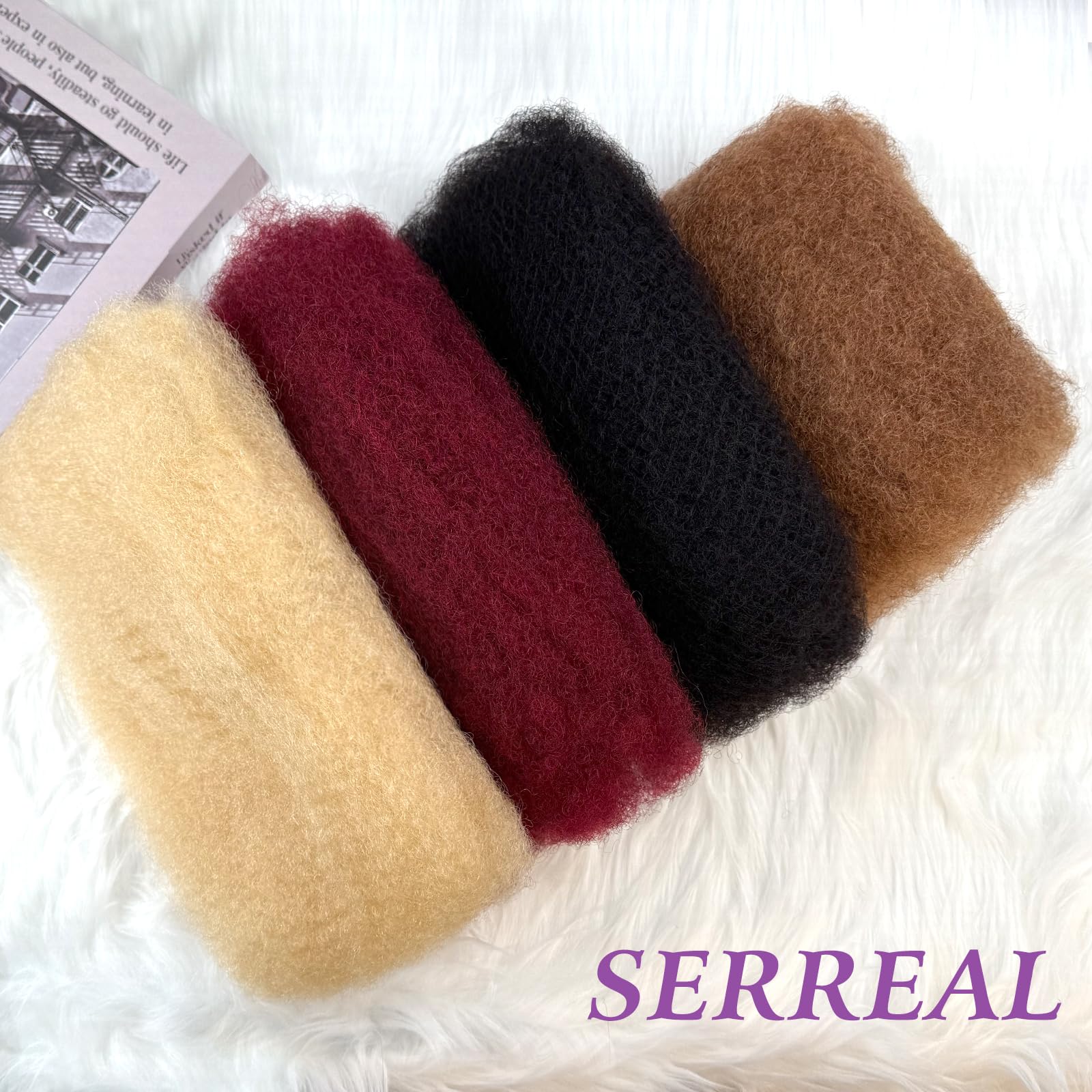 Serreal hair used for sister locs, highlighting texture and color options.