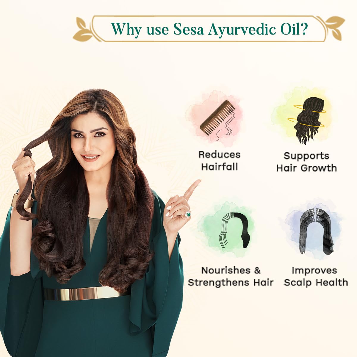 Sesa Ayurvedic Hair Oil on scalp reveals gentle massage for follicles