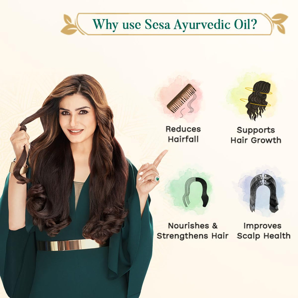 Sesa Ayurvedic Hair Oil on scalp reveals gentle massage for follicles