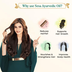 Sesa Ayurvedic Hair Oil on scalp reveals gentle massage for follicles