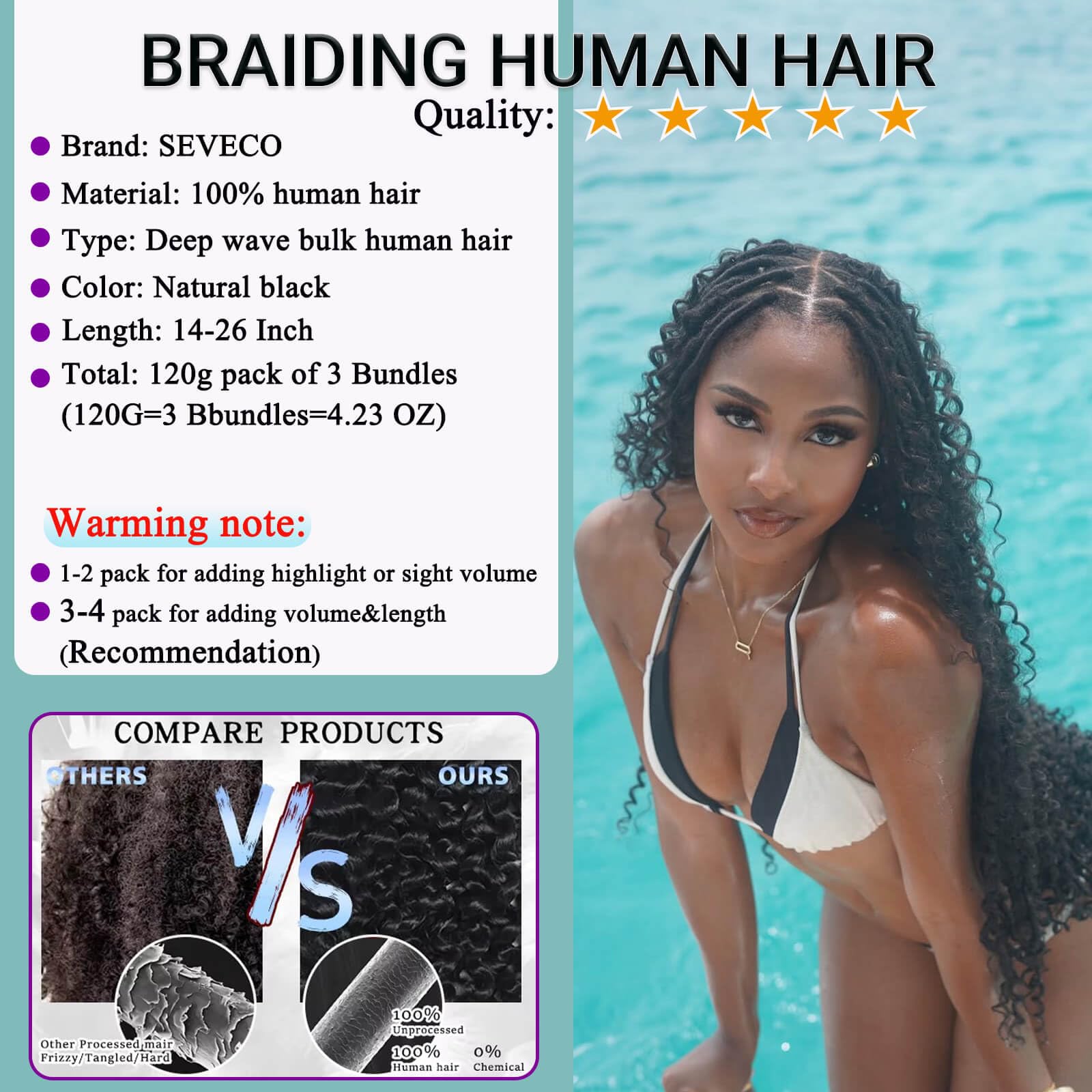 Seveco braiding hair 3 bundles 120g each supports complete braids