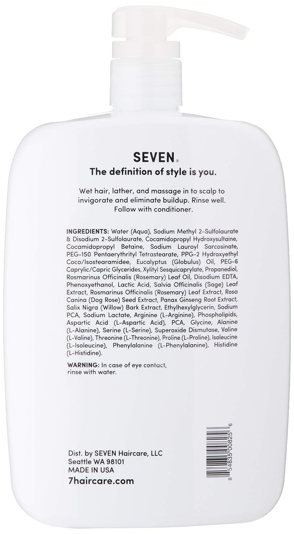 SEVEN Cubica Clarifying Shampoo label closeup shows sulfate-free and cruelty-free claims.