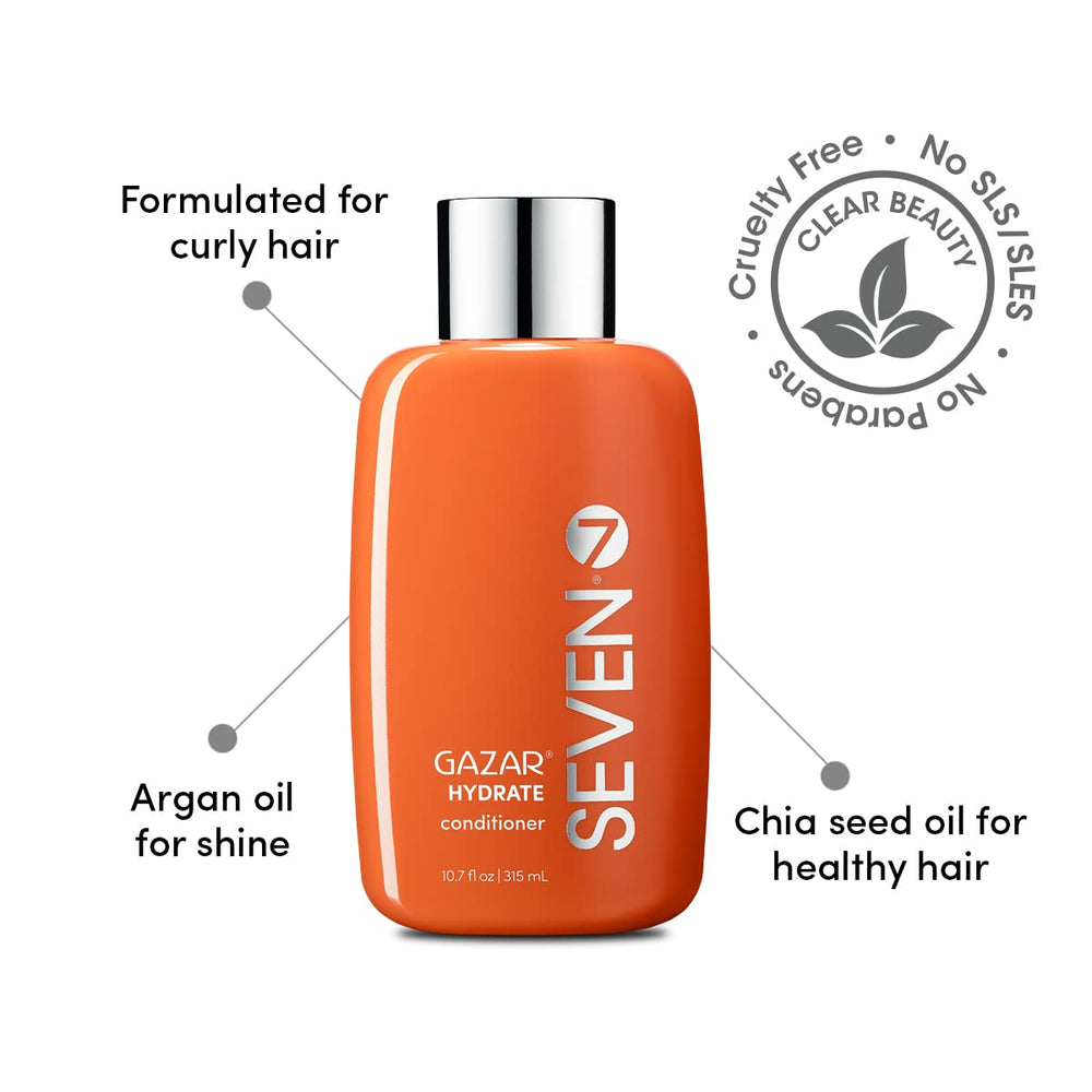 SEVEN Gazar Hydrate conditioner label highlights argan oil and jojoba.