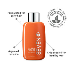 SEVEN Gazar Hydrate conditioner label highlights argan oil and jojoba.