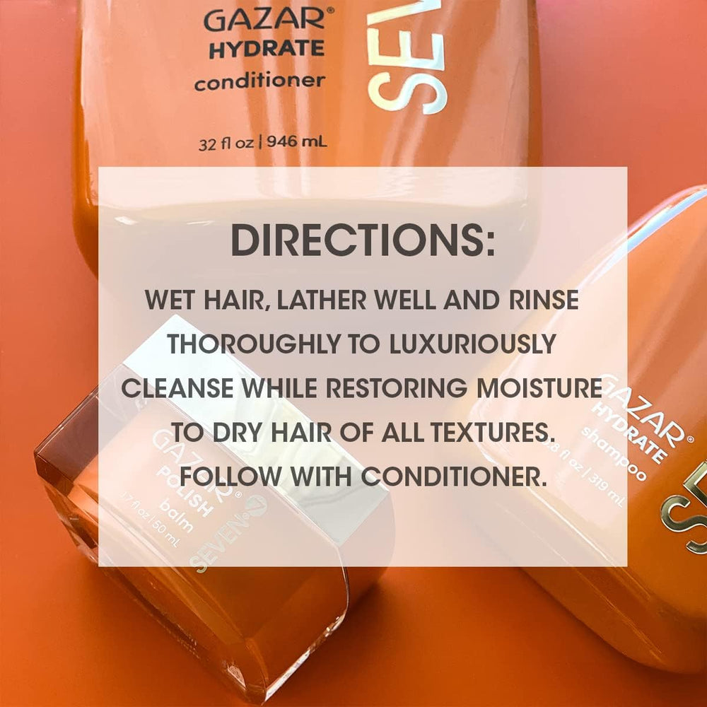SEVEN Hydrate Shampoo droplets on hair suggest immediate moisture