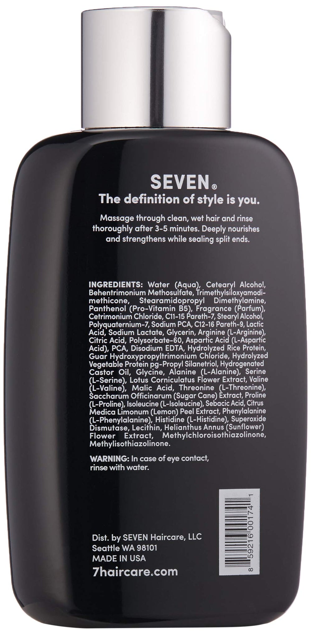 Étiquette SEVEN KENTE BOND indiquant sans sulfates et cruelty-free.