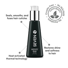 SEVEN Kente Bond Serum packaging closeup showing sulfate-free formula for healthy hair.