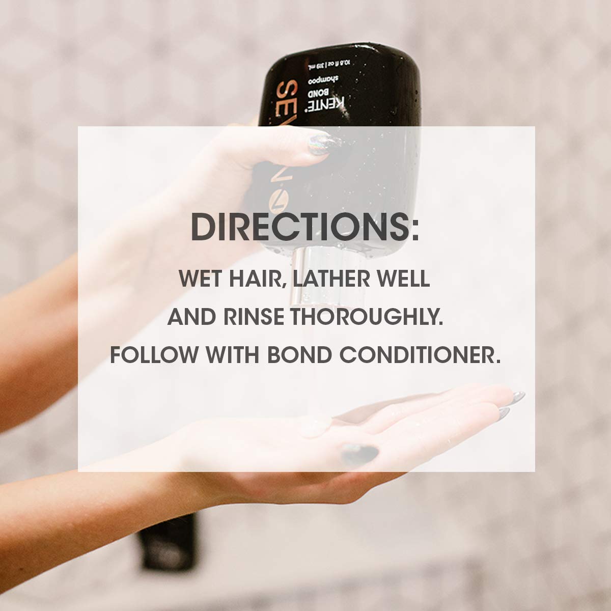 SEVEN Kente Bond Shampoo applied to damp hair for gentle cleansing.