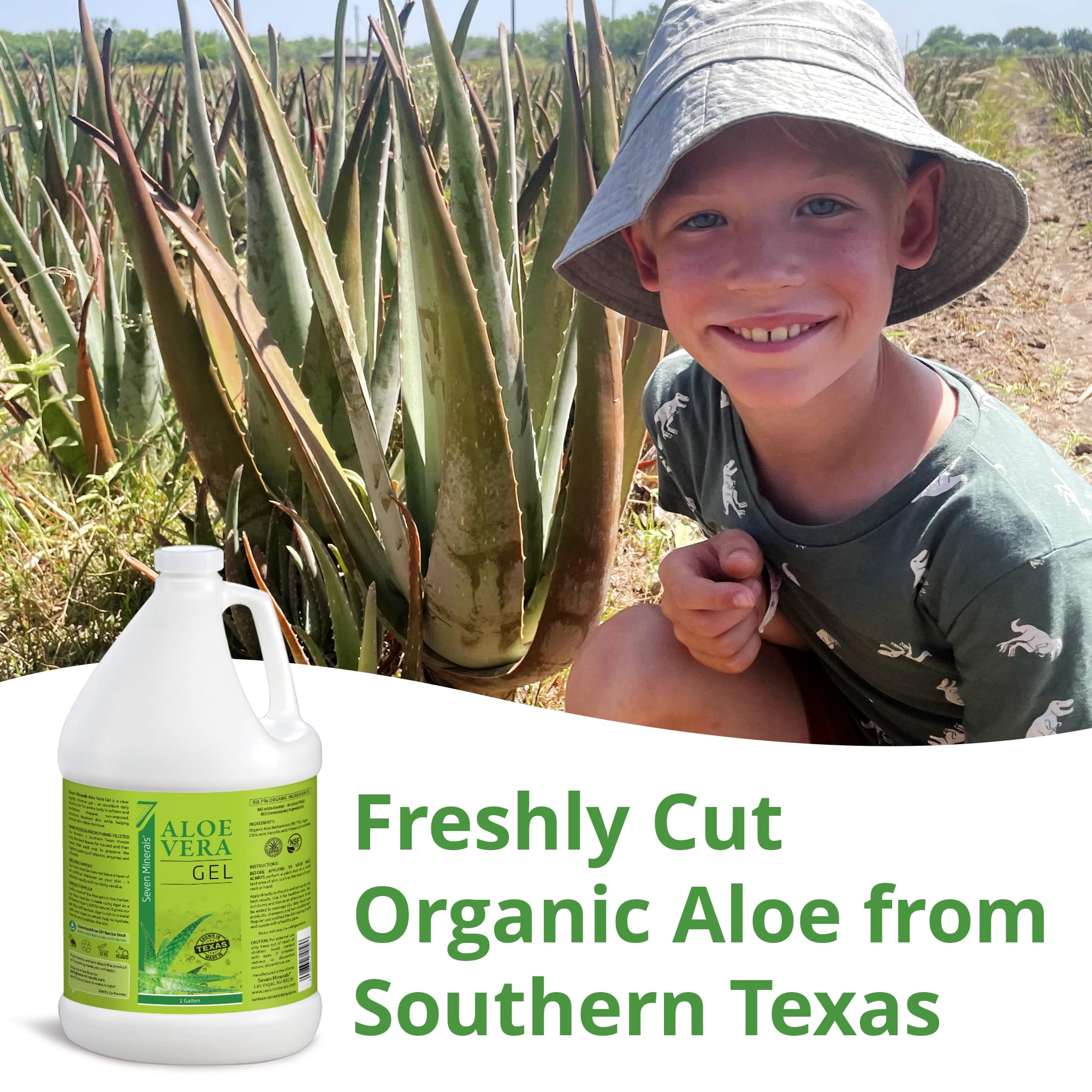 Seven Minerals Aloe Gel texture closeup shows smooth, unscented skincare.
