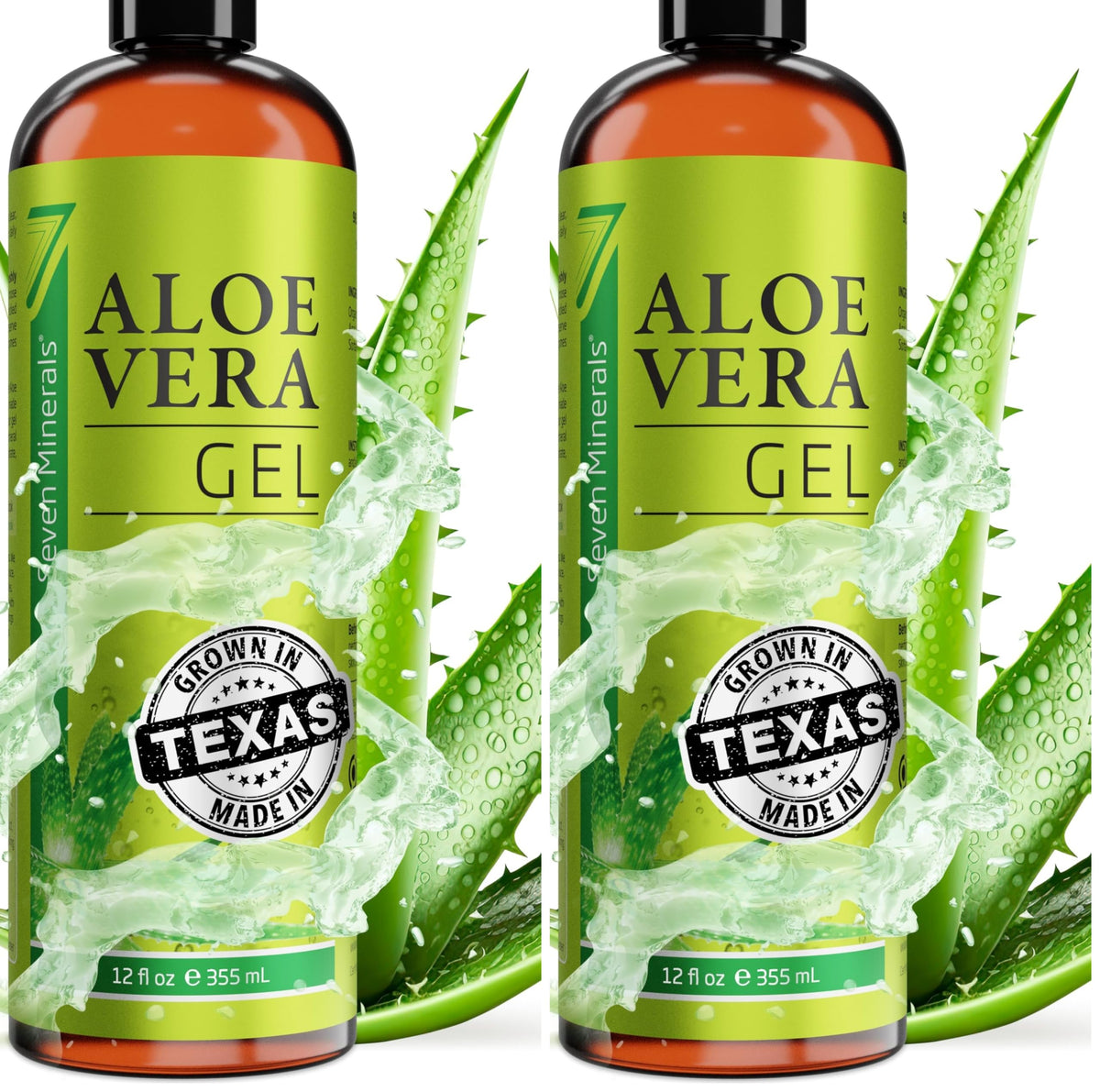 Seven Minerals Aloe Vera Gel juice close-up for fast absorption and pure hydration.