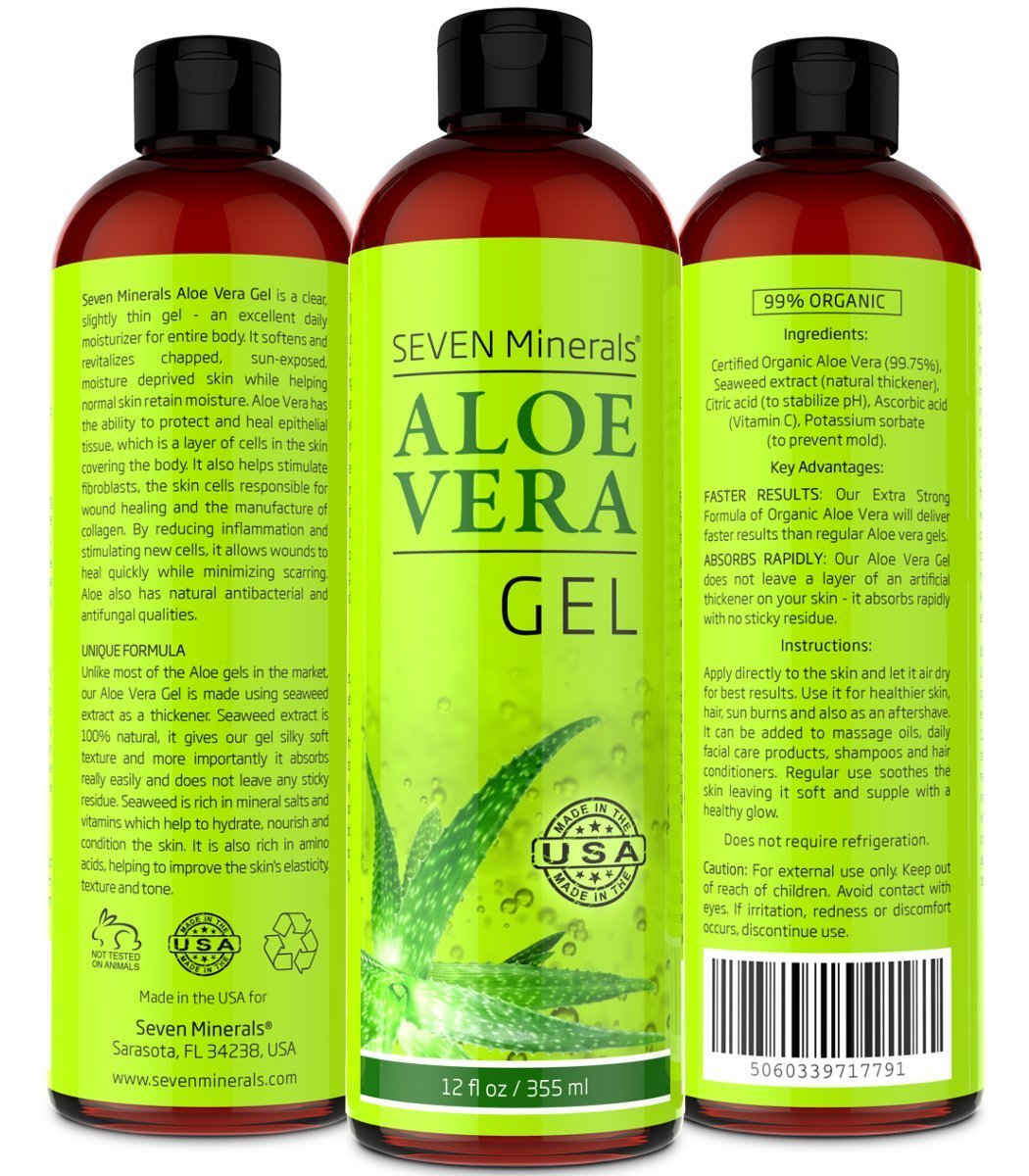 Seven Minerals Aloe Vera Gel close-up texture highlights non-sticky finish.