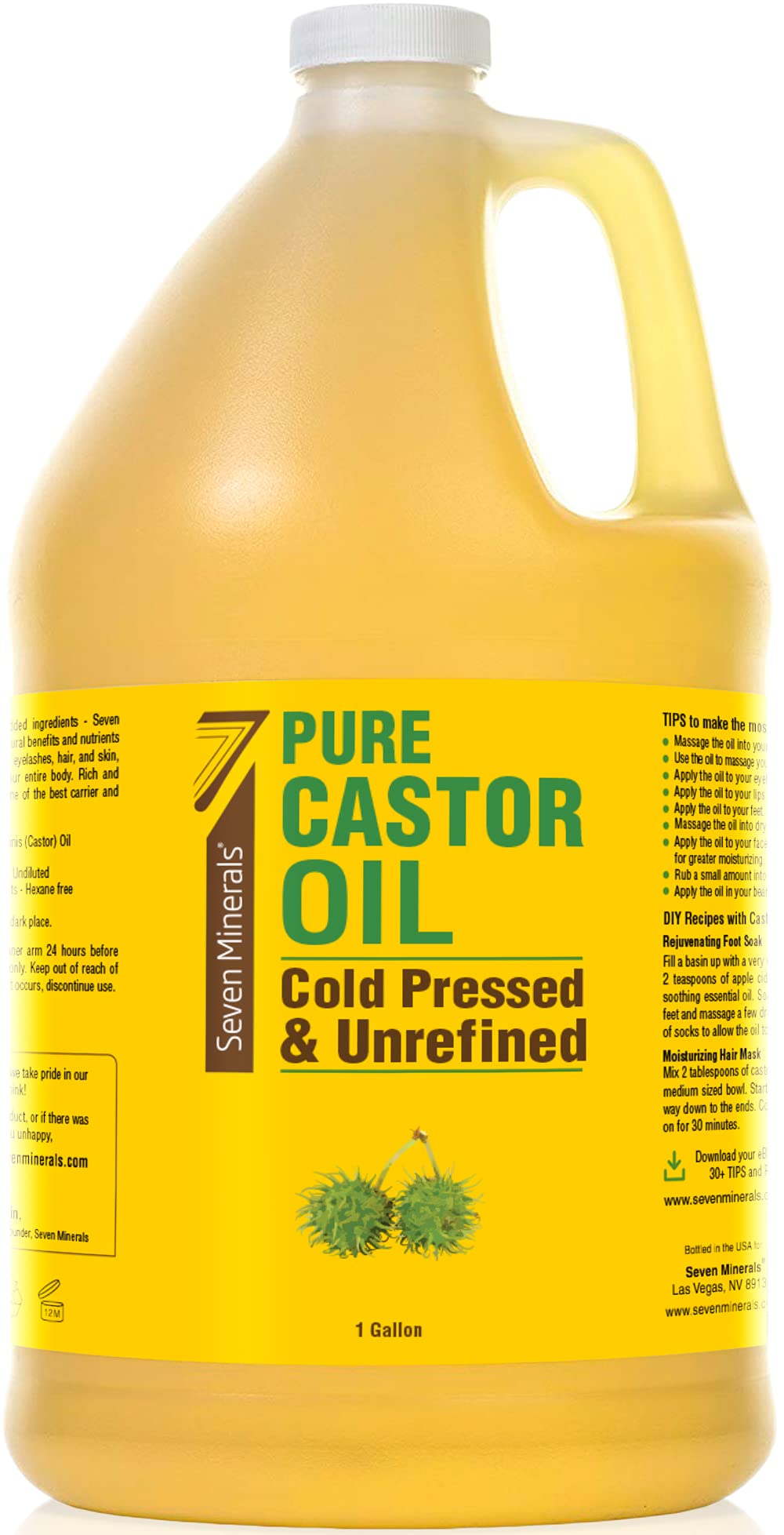 Seven Minerals Castor Oil 128oz bottle for versatile hair and skin care