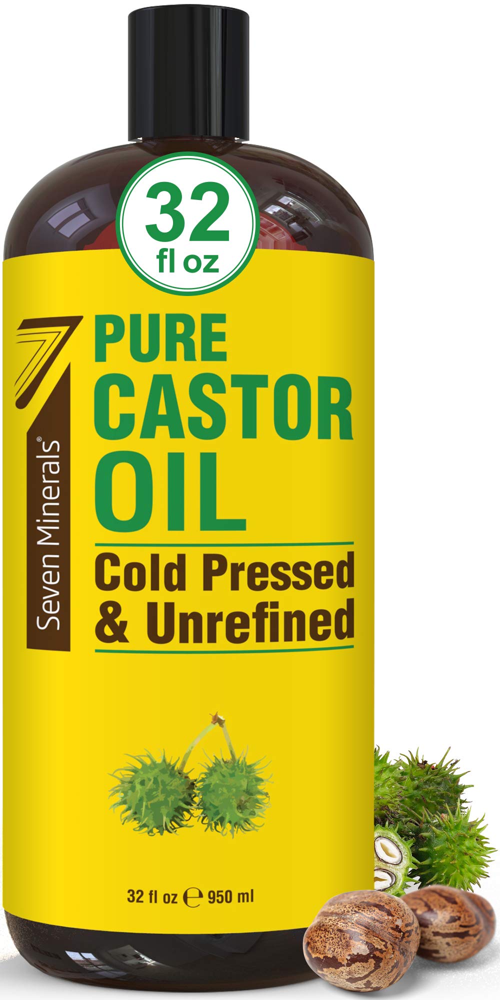 Seven Minerals castor oil 32oz bottle for daily hair and skin care.